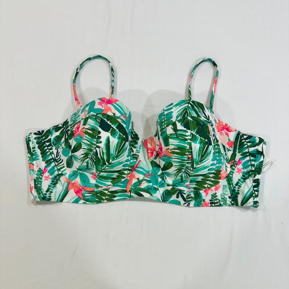 Old Navy Tropical Floral Underwire Bikini Top Womens XL Green Pink | Beachwear‎